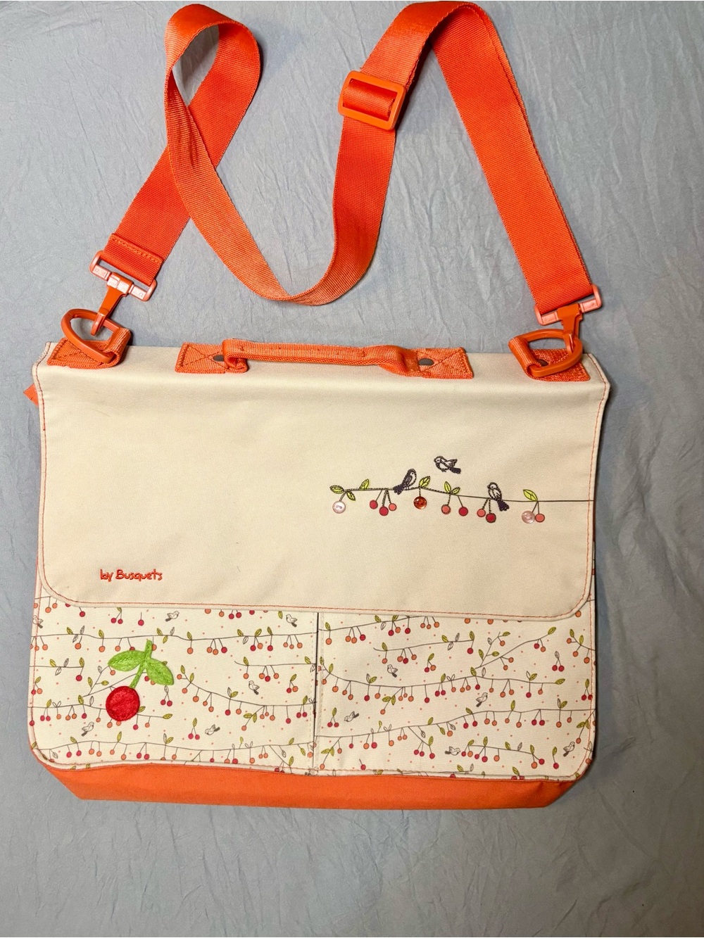 Busquets by Busquets Messenger Bag Cherry Bird Cottagecore Kawaii Y2K Orange - Picture 2 of 11